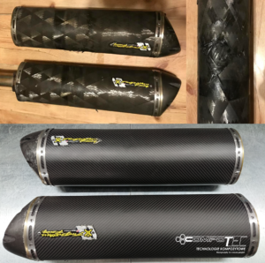 Exhaust muffler motorcycle damaged refurbished fixed with high temperature resistant 100% carbon foil